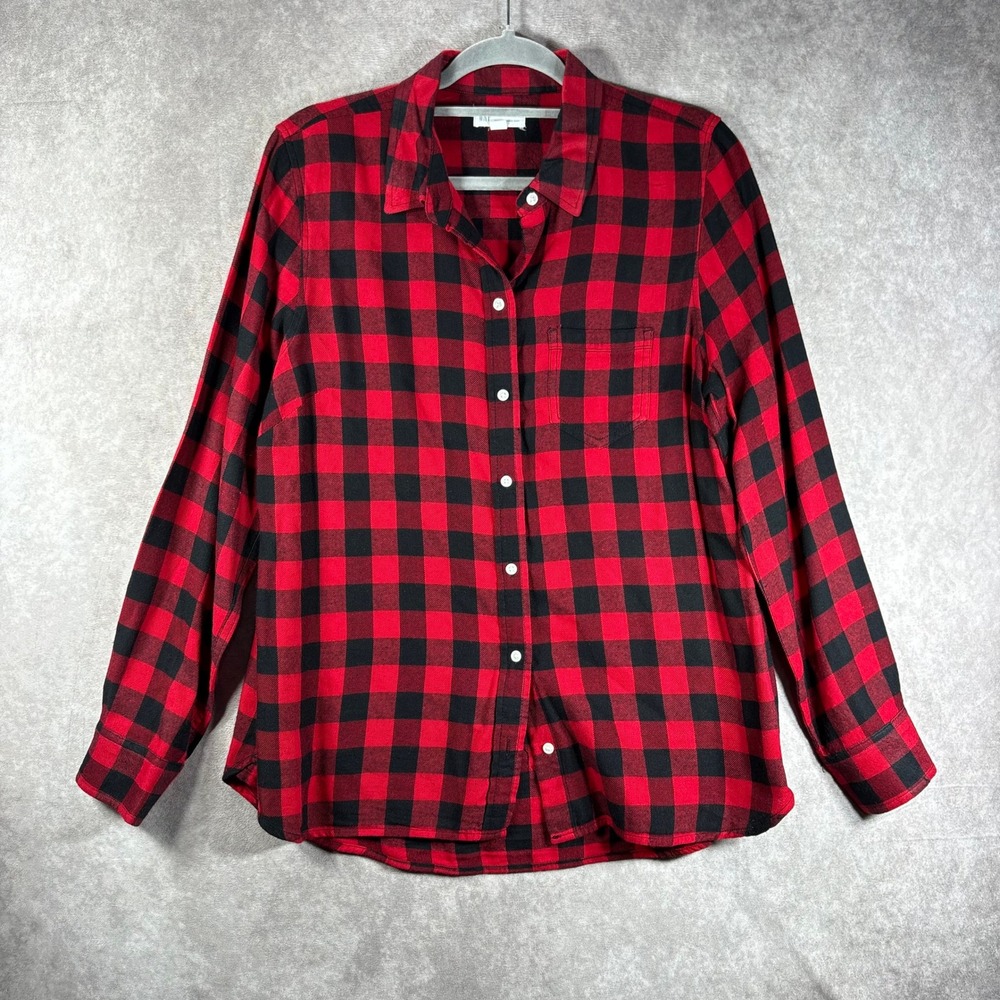Gap Button Down Shirt Womens M Red Buffalo Plaid Fitted Boyfriend Flannel Cotton
